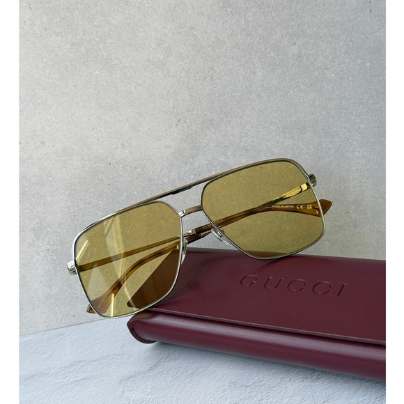 NEW Gucci GG1099SA Silver Yellow Lens Navigator Sunglasses main image 8